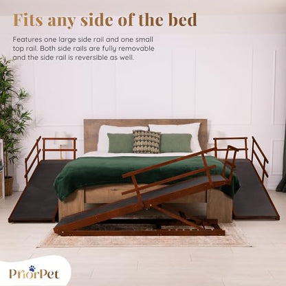Dog Ramp for Bed with Safety Rails for High Beds up to 37" – Extra Wide 19.5" Adjustable Dog Bed Ramp for Large Dogs up to 200 lbs – Solid Birchwood, Non-Slip Rubber Surface, Foldable Design – Walnut - color: Walnut