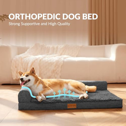 Patas Lague Orthopedic Dog Bed Medium Size Dog 30''X20'', Waterproof L Bolster Medium Pet Sofa Beds with Removable Washable Cover, Soft Pet Couch Crate Mat with Nonskid Bottom, Dark Grey - color: Dark Grey, size: 30"L x 20"W x 3.5"Th