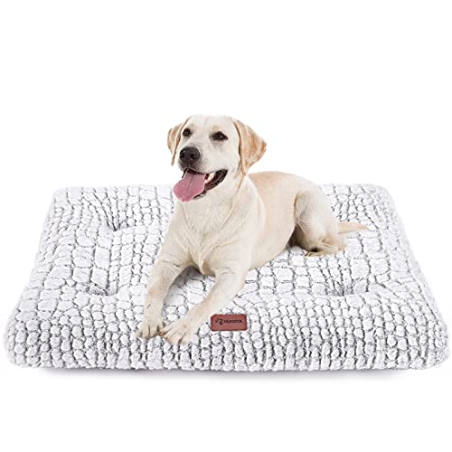 Dog Bed Crate Mat Plush Kennel Pad for Small to Large Dogs - Soft, Anti-Slip, Comfy - color: White, size: Large 36"x24"