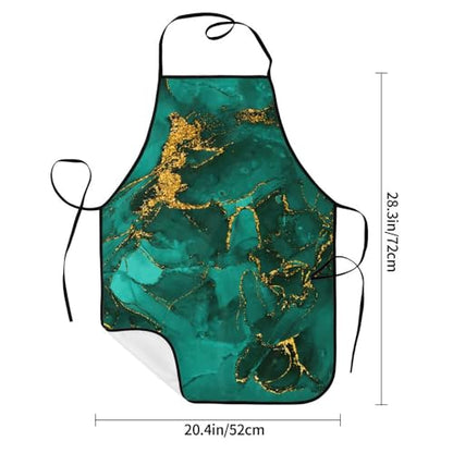 Women Men Bib Aprons Chef Cooking Apron With Pockets For Kitchen Grilling Bbq Painting Gardening - color: Green Marble