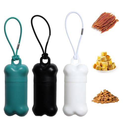 3 Pieces Portable Treat Holder Small,Mini Dog Treat Pouch for Training, Dog Treat Bag for Leash and Travel Treat Container Dispenser Airtight - color: Green&Black&White