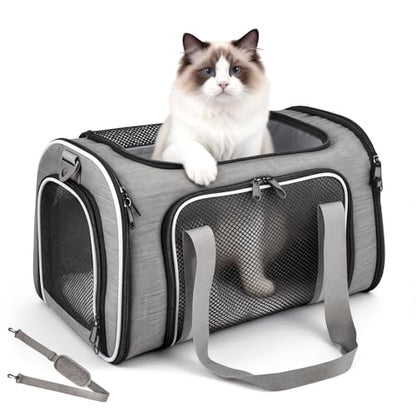 Cat Dog Carrier Soft for Small Medium Pet Up to 15 Lbs, Collapsible Portable Cat Travel Carrier, Airline Approved Small Dog Cat Carrier, Soft Sided Pet Carrier for Puppy Kitten (18x11x11) (Grey) - color: Grey