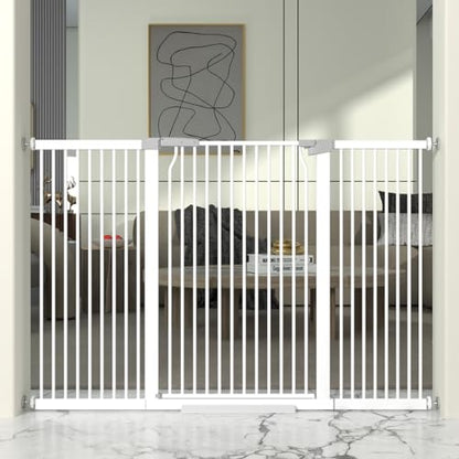 41" Extra Tall Cat Gate for Doorway, 60.3-62.9'' Metal Pet Baby Safe Gate, Extra Wide Pressure Mounted Child Door with Expansion Kit, No Drilling Baby Gate Indoor, No Climb Proof Gate, White - size: 60.3-62.9''W