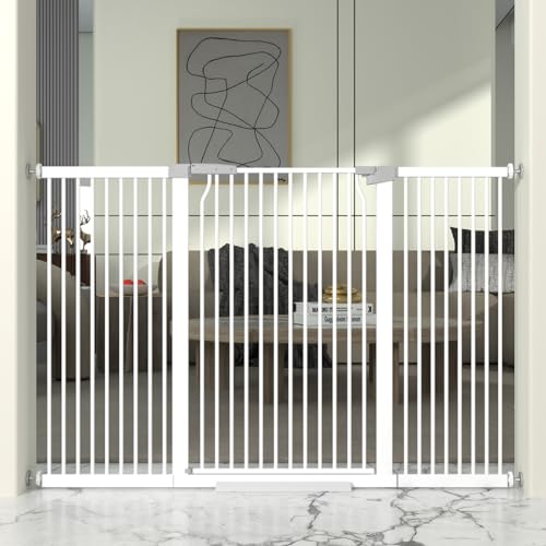 41" Extra Tall Cat Gate for Doorway, 60.3-62.9'' Metal Pet Baby Safe Gate, Extra Wide Pressure Mounted Child Door with Expansion Kit, No Drilling Baby Gate Indoor, No Climb Proof Gate, White - size: 60.3-62.9''W
