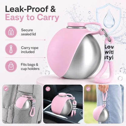 Portable Dog Water Bottle, 10 oz Stainless Steel Pet Travel Dispenser with Silicone Foldable Bowl, Leak Proof Tumbler, Dog Walking Accessories for Hiking and Small Pets (Pink) - color: Pink