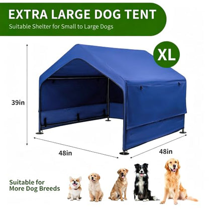 Summertrail Extra Large Dog House Outside, Dog Tent Outdoor, Big Dog Shade Shelter Doghouse Canopy with Three-Sided Breathable Mesh Windows, Gray Sun Rain Cover for Pet Cat 4'x 4'x 3.3'(Dark Blue) - color: Dark Blue Dog Tent With Mesh Windows