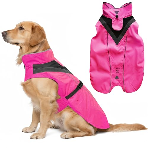 Waterproof Dog Rain Coat, Reflective Safety Strips & Leash Hole – Lightweight Adjustable Jacket for Medium Breeds - XXL, Pink - color: Pink, size: XX-Large