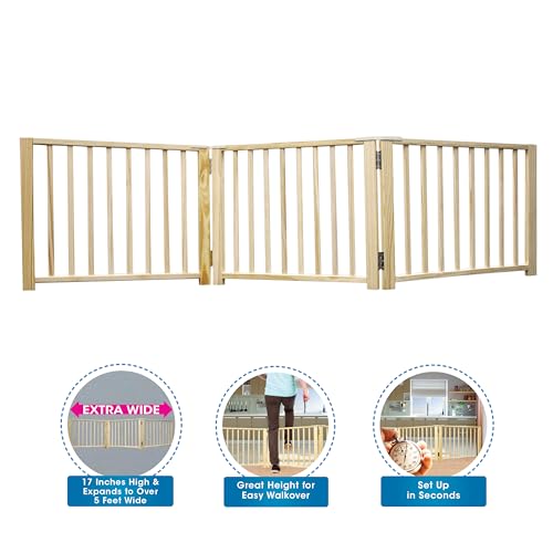 Four Paws Expandable Dog Gate, Wood Gate for Dogs, 3-Panel 24-68" W x 17" H