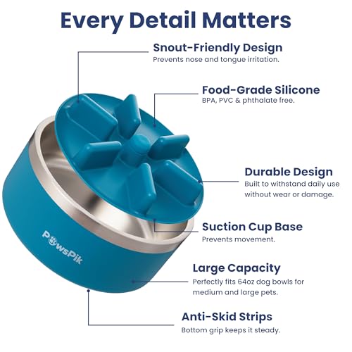 PawsPik 64oz 18/8 Stainless Steel Slow Feeder Dog Bowl, Double-Wall Non-Slip Metal Dog Bowl for Fast Eating Medium & Large Breeds, Detachable Slow Feeder Insert, Dishwasher Safe (Midnight Summit Blue) - color: Midnight Summit Blue