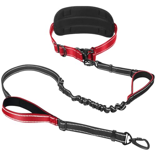 Hands Free Waist Dog Leash, 6-8FT Bungee Leash for 40-125lbs Dogs Walking - color: 1 Dog – Sunset Red