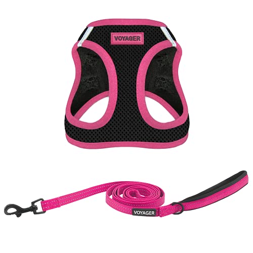 Voyager Step-in Air All Weather Mesh Harness and Reflective Dog 5 ft Leash Combo with Neoprene Handle, for Small, Medium and Large Breed Puppies by Best Pet Supplies - Black, XX-Small - color: Leash Harness Set (Pink), size: XXS (Chest: 11.5 - 13" * Fit C