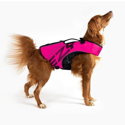 EzyDog DFD X2 Dog Life Jacket - Adjustable Swimming Safety Life Vest Preserver with Continuous Neck Flotation, Reflective Trim, & Grab Handle (Medium, Pink) - color: Pink, size: M