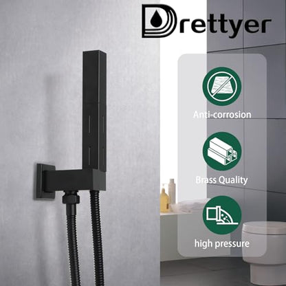 Matte Black Brass 2 in 1 Function Handheld Shower Sprayer Head with 59" Long Flexible Hose Attachment and Adjustable Shower Wand Holder - color: Matte Black