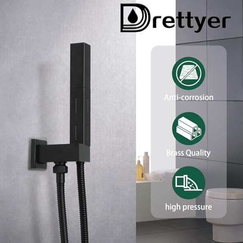 Matte Black Brass 2 in 1 Function Handheld Shower Sprayer Head with 59" Long Flexible Hose Attachment and Adjustable Shower Wand Holder - color: Matte Black