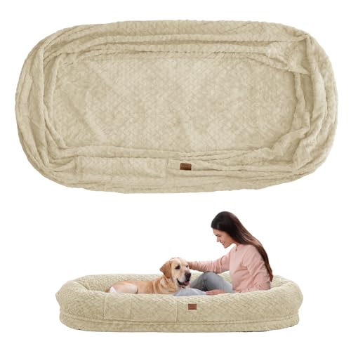 ChiXnuggle Faux Fur Washable Human Dog Bed Cover | 72*40*10,removable replace cover,soft fur,non-slip bottom,linen - color: Linen, size: Cover (72x40x10)