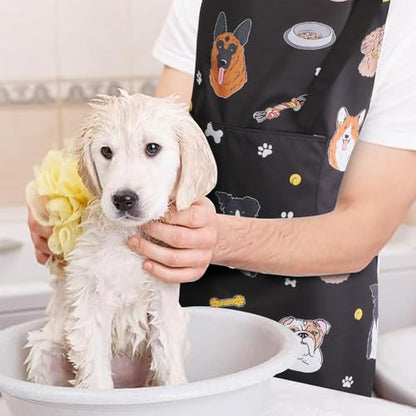 Dog Grooming Waterproof Apron with 2 Pockets, Cute Animals Puppy Dog Pets Apron - style: Various Pet Dogs