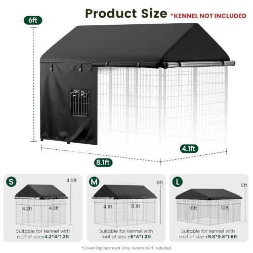 PawGiant Dog Kennel Cover Outdoor, Full Coverage Waterproof Tarp for 8x4x6ft Dog Crate with 600D Oxford Fabric, 4 Transparent Window & Door Curtains for Enclosure Outside, Medium - size: Medium