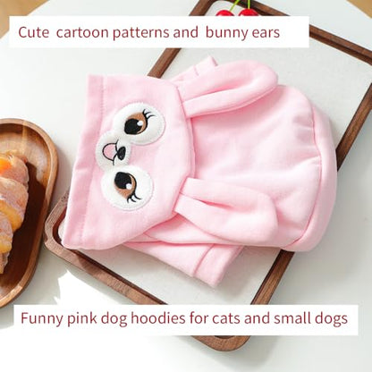 Pink Dog Sweater for Small Dogs Girl Boy Bunny Ears Puppy Hoodies Funny Dog Sweatshirt Coat Rabbit Outfit for Cats Pet Easter Costume for Pomeranian Chihuahua Yorkie (Pink, X-Large) - size: X-Large