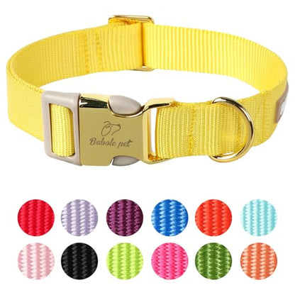 Nylon Dog Collar - Adjustable Yellow Soft Webbing Dog Collars for Small Medium Large Dogs Boy Girl Puppy Collar with Safety Metal Buckle XS - color: Nylon-Yellow, size: XS