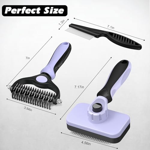 3PCS Self Cleaning Slicker Brush & Pet Grooming Rake & Flea Comb for Dogs,Cats and Horses | Double-Sided Dematting Comb & Skin Friendly Deshedding Grooming Tool | Pet Supplies(Light Purple) - color: Light Purple