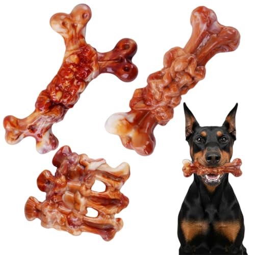 Dog Chew Toys for Large Medium Breeds, Dog Toys for Teeth Cleaning and Training, Toys for Aggressive Chewers, 3 Pack Bacon Flavored Tough Nylon Chew Bones to Keep Them Busy