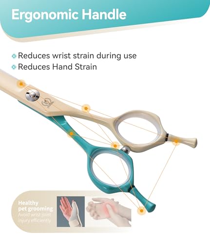 Curved Dog Grooming Scissors with Coating 440C Stainless Steel, 7 inch Professional Curved Shears Dog Grooming，25 Degree of Curved Blade，Pet Shear for Trimming Face and Paws, Green & White - color: Green&white