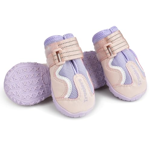 Truelove Dog Boots,Waterproof Pet Shoes with Reflective Straps for Paw Protectors Small Medium Large Dog Summer Winter Snow Outdoor Walking - color: Pink, size: Size 1: 2.24"x1.38" (L*w) (Pack of 4)