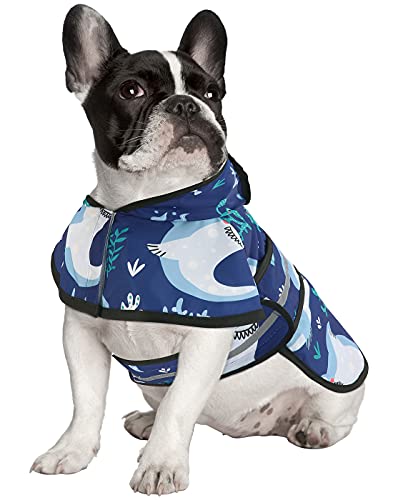 HDE Dog Raincoat Jacket Reflective Adjustable Hooded Pet Poncho Rain Coat with Leash Hole for Small to X-Large Dogs Sharks - S - color: Sharks, size: Small