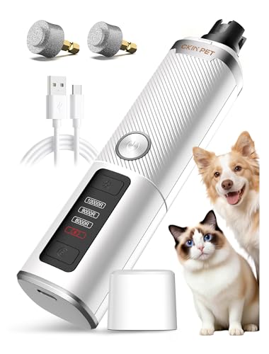 Dog Nail Grinder, Electric Dog Nail Trimmer Quiet with 2 LED Lights, 3-Speed Pet Nail Grinder for Dogs & Cats, Rechargeable 2000mAh Nail Grinder for Small Medium Large Dogs with Light, White - color: White