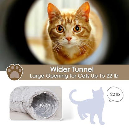 Cat Tunnel Bed for Indoor Cats, Peekaboo Cat Cave with Washable Soft Play Mat, Furry Cat Tube, for Kitten/Puppy/Rabbit, Brown - color: brown