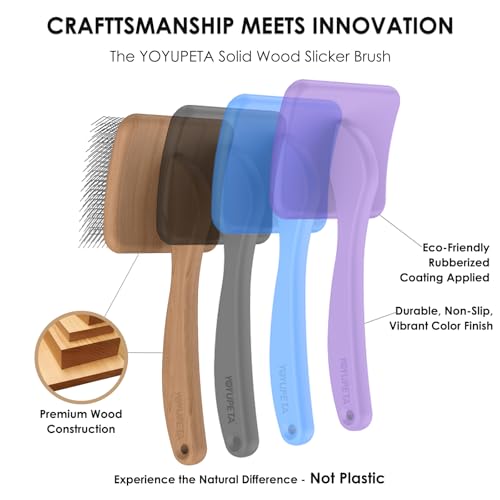 Large Slicker Brush, 2Pc Doodle Grooming Kit with Comb,Purple | With two leather protective covers; ideal for Poodles, Labradoodles; extra long pin; premium wooden handle; removes mats. - color: Purple