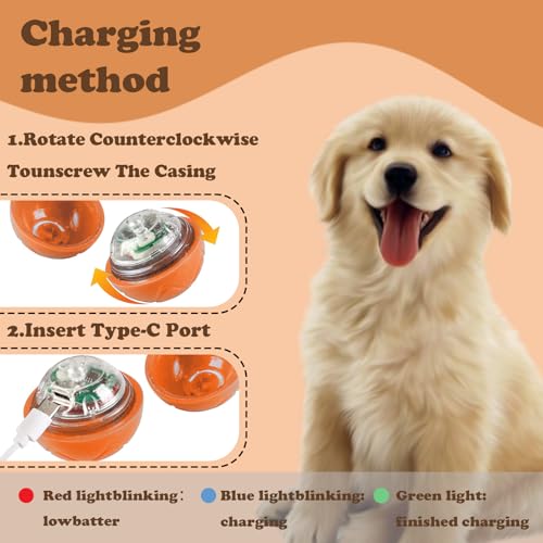 Interactive Duraspin Dog Ball, Self-Bouncing Vibrating & Auto-Rolling, Auto Stop Touch Start Jumping Ball Toy for Small/Medium Dogs (52mm, Orange) - color: Orange