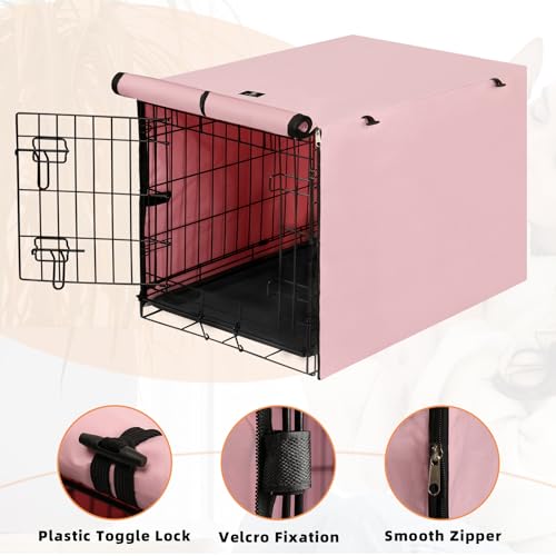 X-ZONE PET Double Door Dog Crate Cover - Polyester Pet Kennel Cover Fits 24 inches Wire Dog Cage Pink - color: Pink, size: 24.0"L x 18.0"W x 20.0"H
