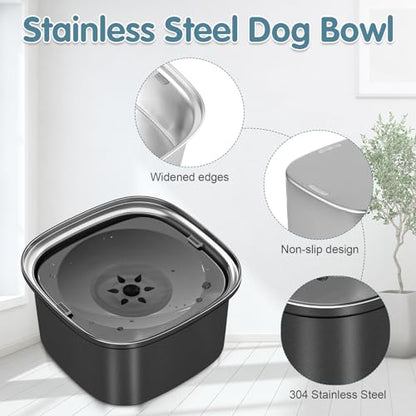 UPSKY 3L Dog Water Bowl 101oz Stainless Steel No Spill Large Capacity Dog Food Water Bowl Slow Water Feeder, Spill Proof Pet Water Dispenser Vehicle Carried Travel Water Bowls - color: C-Black