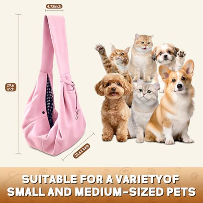 Pet Sling Carrier Bag, Hands-Free Shoulder Strap, for Small Dogs and Cats, Black (Black) (Pink) - color: Pink