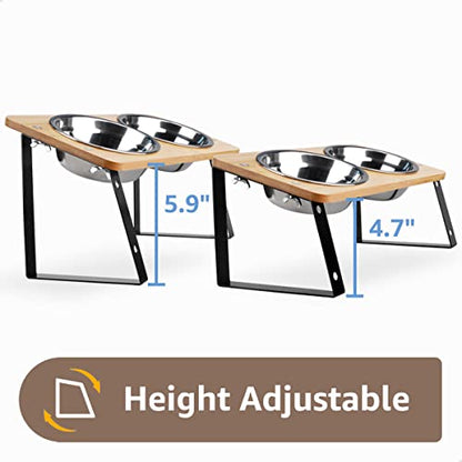 AYADA Elevated Cat Bowls, Height Adjustable Raised with Stand Lifted Ergonomic Anti Vomiting Non Slip Slanted Tilted Double Bowls Food Water Stainless Steel - color: Stainless Steel