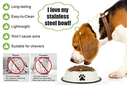 Stainless Steel Dog Bowls, Food and Water Non Slip Anti Skid Stackable Pet Puppy Dishes for Small, Medium and Large Dogs (2 Pack) - color: White & Grey, size: 1.5 Cup/12 oz