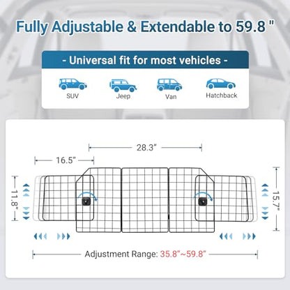rabbitgoo Dog Car Barrier for SUVs, Adjustable Large Pet Gate, Universal-Fit Divider Cargo Net, Heavy-Duty Wire Mesh Dog Barrier SUV, Van Vehicles Subaru Car Accessories Safety Travel, Triple Folding