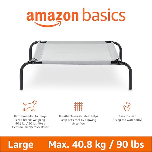 Amazon Basics Cooling Breathable Elevated Dog Bed with Metal Frame for Large Dogs, 51" x 31" x 8", Grey - color: Grey, size: Large