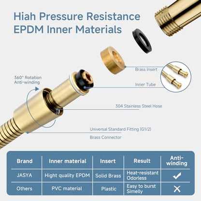 23 Inches 304 Stainless Steel Shower Hose Extra Short Gold, | Handheld Shower Head Hose Replacement,Anti Winding Interface,With Brass Insert And Nut-durable ＆ Flexible Rv Shower Hose - color: Gold, size: 23 Inches