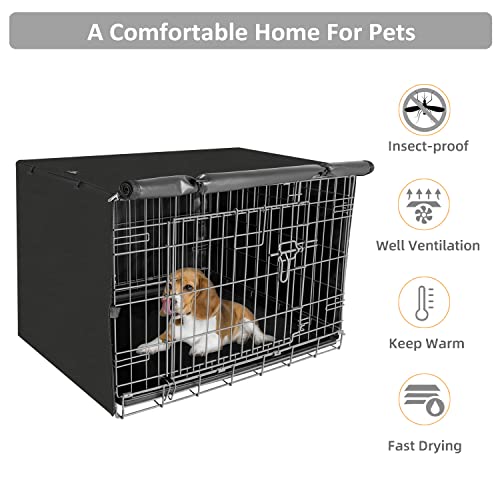 X-ZONE PET Double Door Dog Crate Cover - Polyester Pet Kennel Cover Fits 36 inches Wire Crate, Black - color: Black, size: 36.6"L x 23.0"W x 24.8"H