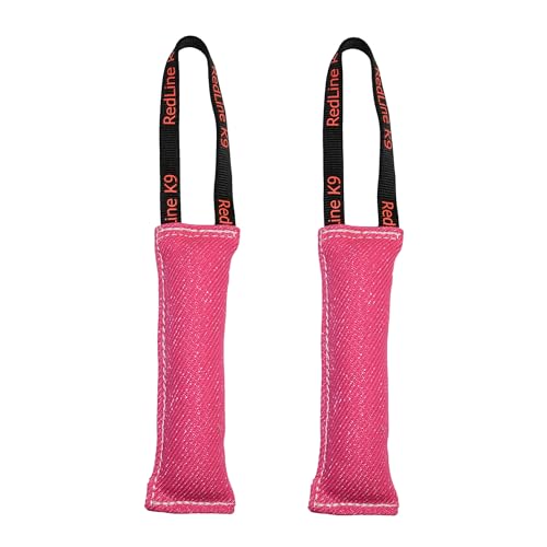 Redline K9 Bundle of 2 French Linen Dog Tug Toy 3 inch X 10 inch - 1 Handles (Pink) - color: Pink