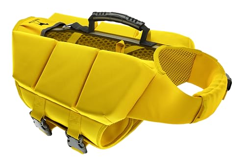 NOAH & PAW Dog Life Jacket, Human Standards Lifejacket Design, Dog Life Vest for Swimming and Boating, 3X Foam Support for Max Floating, Breathable Mesh, Salvavidas para Perros, Size L - color: Yellow, size: L