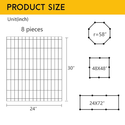 FDW 30 Inch Dog Pen 8 Panel Dog Playpen Indoor Outdoor Metal Puppy Pet Fence Portable Folding Animal Exercise Fence,Black