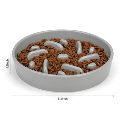 Ceramic Slow Feeder Dog Bowl, 2 Cups Dog Food Bowls for Small, Medium, and Large Breed, Anti-Slip Puzzle Food Dish to Slow Down Eating (Grey, 2 Cups) - color: Maze - Grey