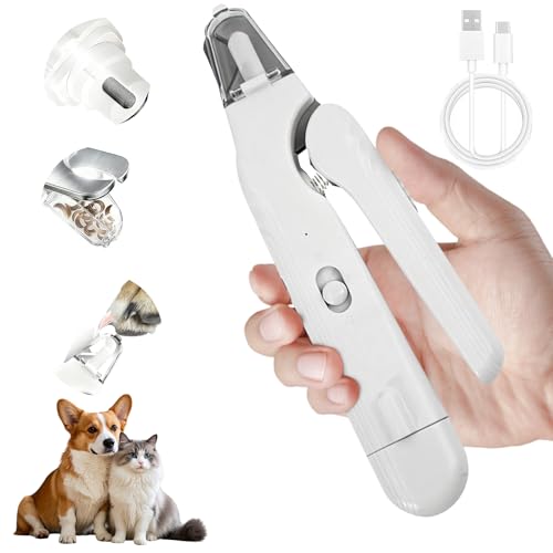 2-in-1 Dog Nail Grinder & Cat Nail Clippers Trimmers for Large Medium Small Dogs Cats Claw Trimmer Quick Sensor with 2 LED Lights Safety Guard USB Rechargeable Dogs Nail Trimmer (White) - color: White
