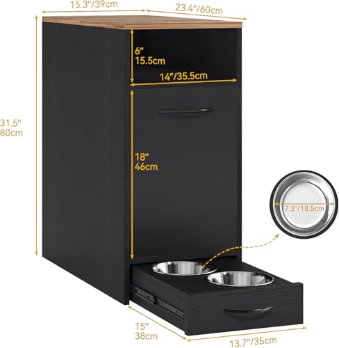 DWVO Dog Feeding Station with Storage, Dog Food Cabinet with 2 Feeder Bowls, Pull Out Elevated Dogs Bowl, Black - color: Black, size: 1 PCS