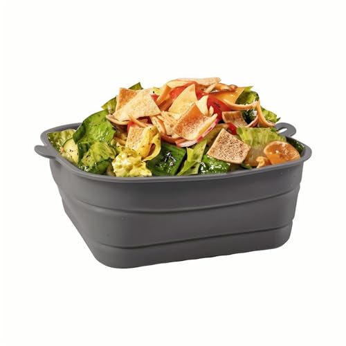 Collapsible Silicone Bowl for Camping, 170oz Silicone Foldable Salad Bowl, Portable Camping Travel Container for Outdoor Hiking Storage Mixing, Grey(QY102) - color: grey-QY102