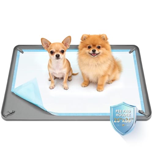 Pee Pad Holder for Dogs,25 x 36 Inch Dog Potty Tray with Silicone Clips Dog Puppy Pad Tray,Non-Slip Leak-Proof High Edge Silicone Puppy Pee Tray Mat for Home Floor Protection