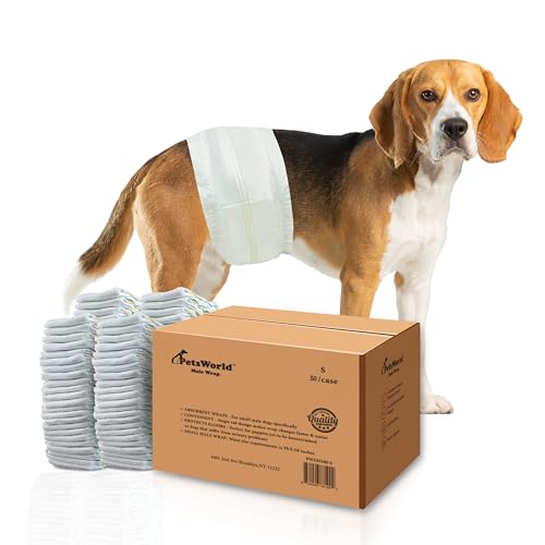 PetsWorld Dog Diapers Male Small - 50 Count Disposable - Super Absorbent, Fur-Friendly Belly Bands with Wetness Indicator - Adjustable Dog Wraps for Incontinence & Training (Waist 10-12 in) - size: Small